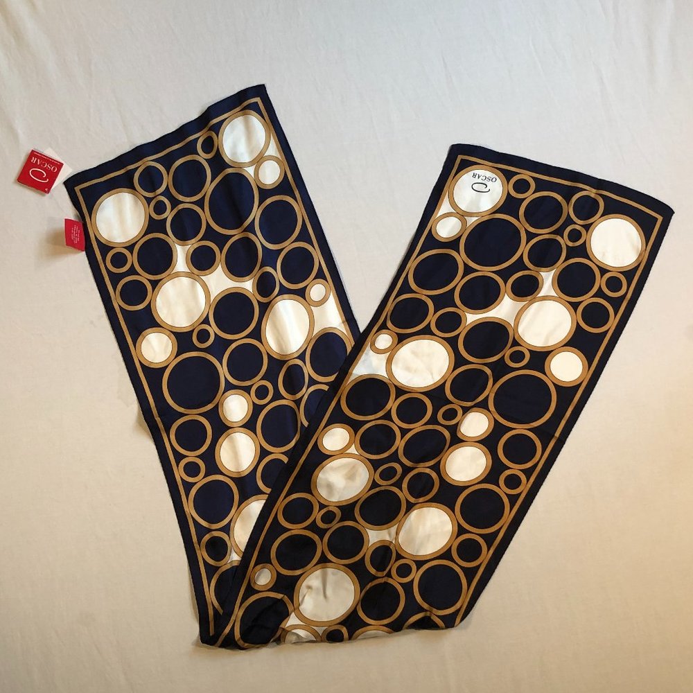 Oscar De La Renta Navy, Gold & White Silk Scarf